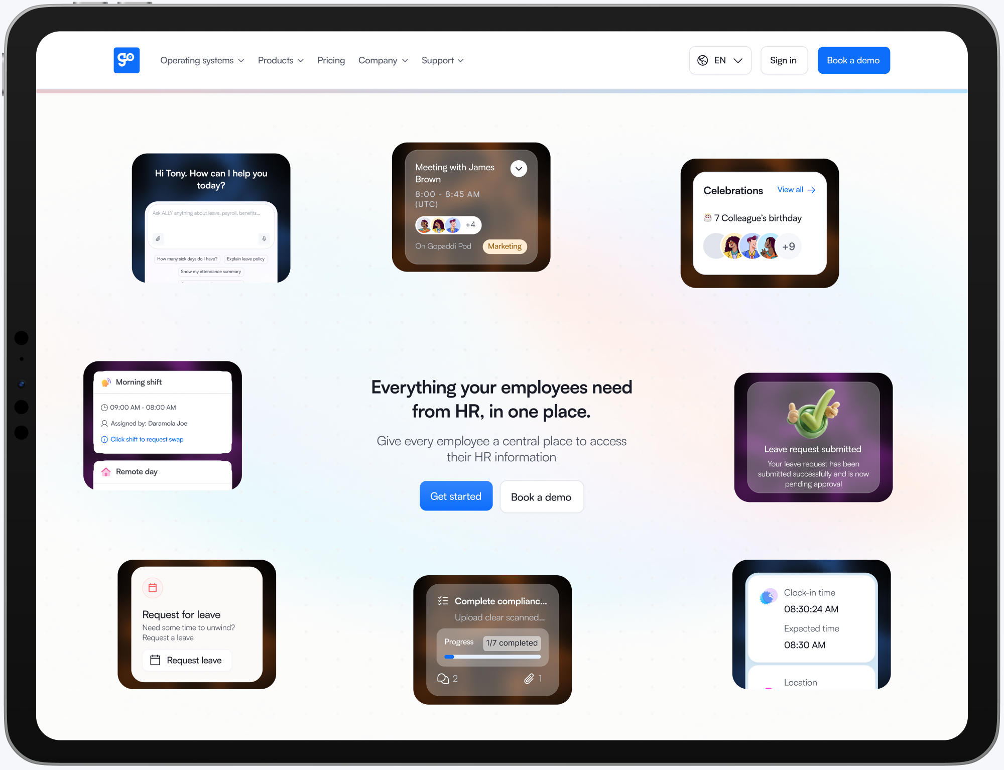 Employee Hub landing page displayed on a tablet