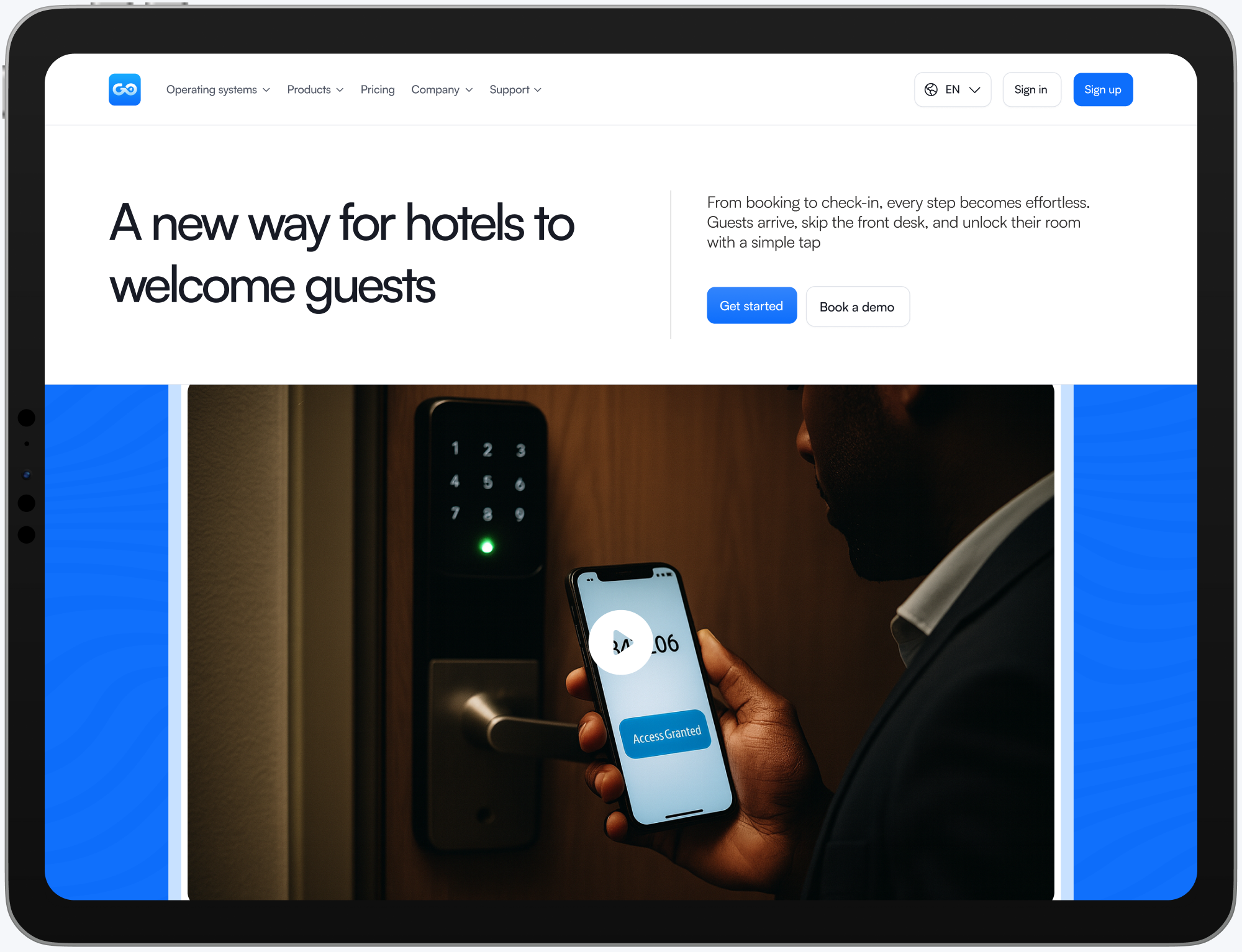 Hotel guest mobile access landing page displayed on a tablet