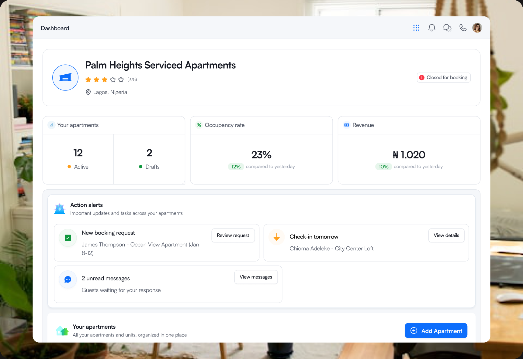 Supplier dashboard showing portfolio metrics and action alerts